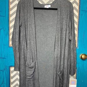 LuLaRoe medium gray fleece Sarah/cardigan
